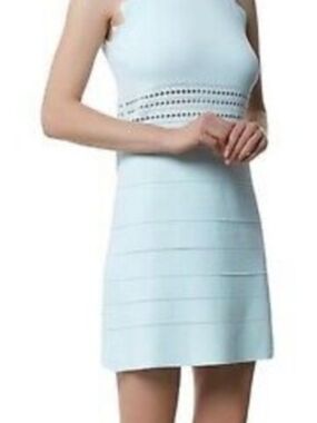 Ted Baker Pale Blue Sleeveless Knit Mini Dress with Eyelet Waist , Fits Size 4,6